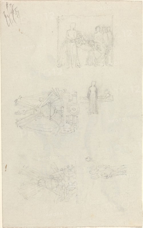 Studies of a Sickbed and Decorations for the Façade of Buckingham Palace [recto and verso], 1820/182 Creator: John Flaxman.