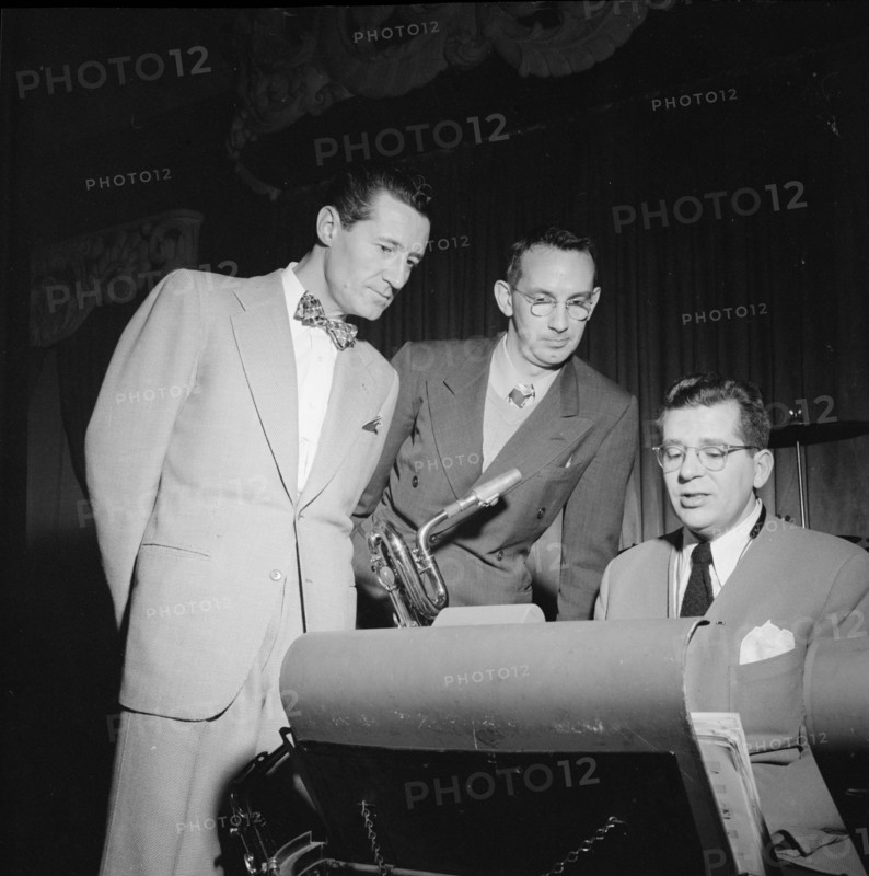 Portrait of Ray McKinley, Eddie Sauter, and...Hotel Commodore, Century Room, New York, N.Y., 1947. Creator: William Paul Gottlieb.