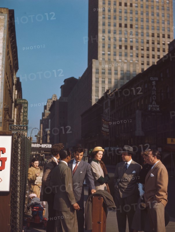 Portrait of Joe Marsala, Adele Girard, and Toots Thielemans, 52nd Street, New York, N.Y., ca. 1948. Creator: William Paul Gottlieb.