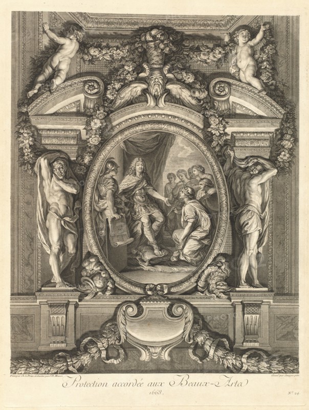 Protection accordée aux beaux-arts 1663 (Protection Granted to the Fine...) [pl. 24], published 1752 Creators: Jean-Baptiste Masse, Louis Surugue.