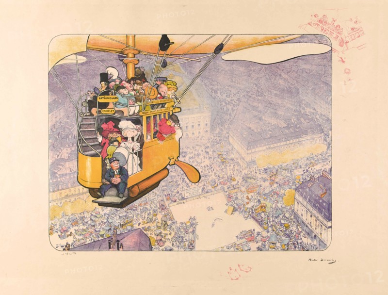 Le Dirigeablobus, or New imaginary Parisian means of transport, 1909. Creator: Devambez, André Victor Édouard (1867-1943).