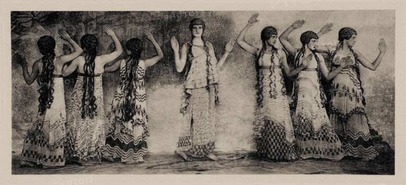 Chorus of maenads. Scene from the Nijinsky ballet "The Afternoon of a Faun", 1912. Creator: De Meyer, Baron Adolphe Edward Sigismund (1868-1946).