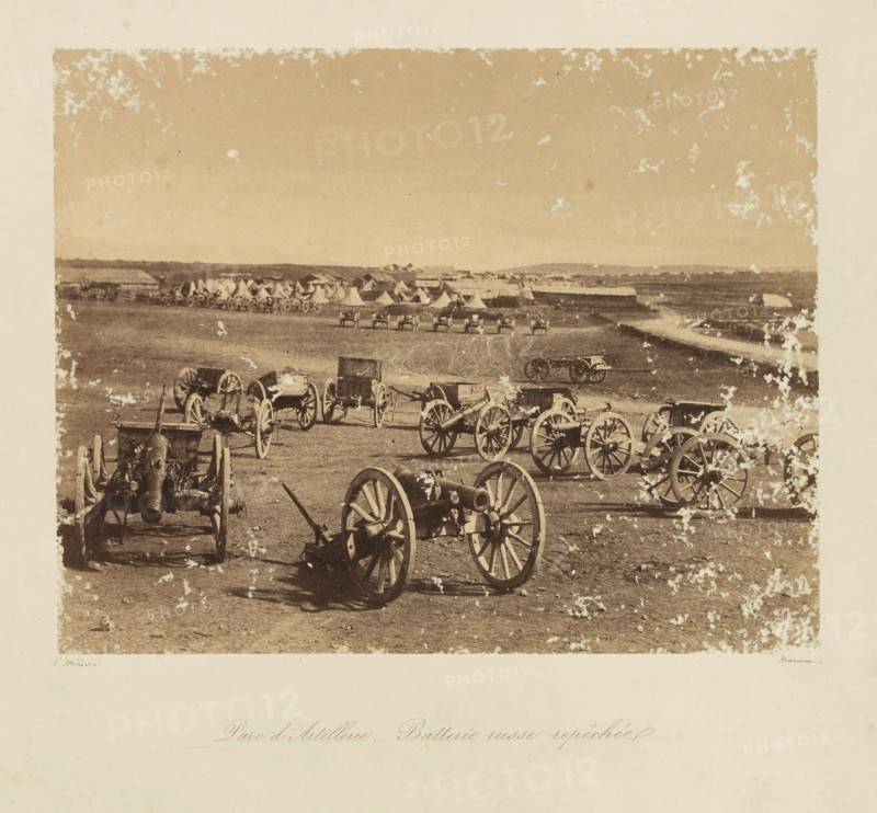 Artillery depot. Retaken Russian Battery. From: Souvenir de la Guerre de Crimee, 1855. Creator: Méhédin, Léon-Eugène (1828-1905).