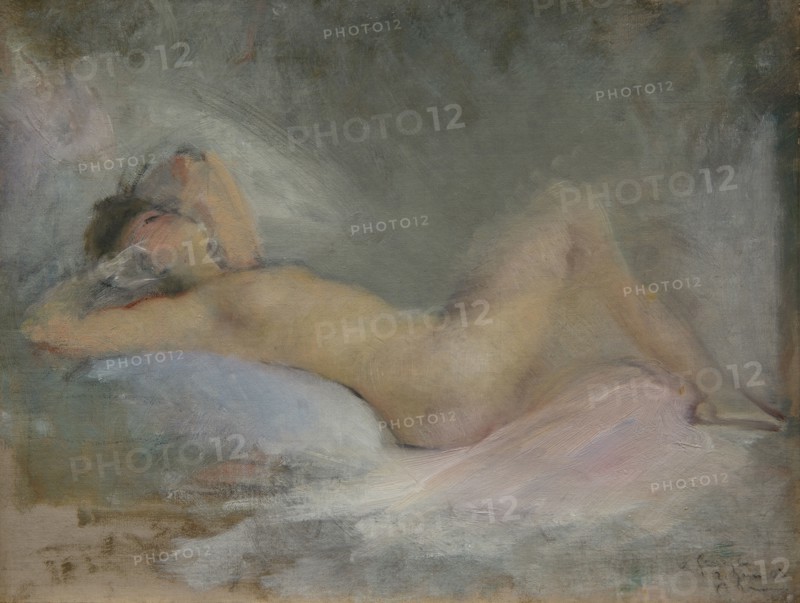 Symphony on Gray (Reclining Nude on Gray), 1903. Creator: Boldini, Giovanni (1842-1931).