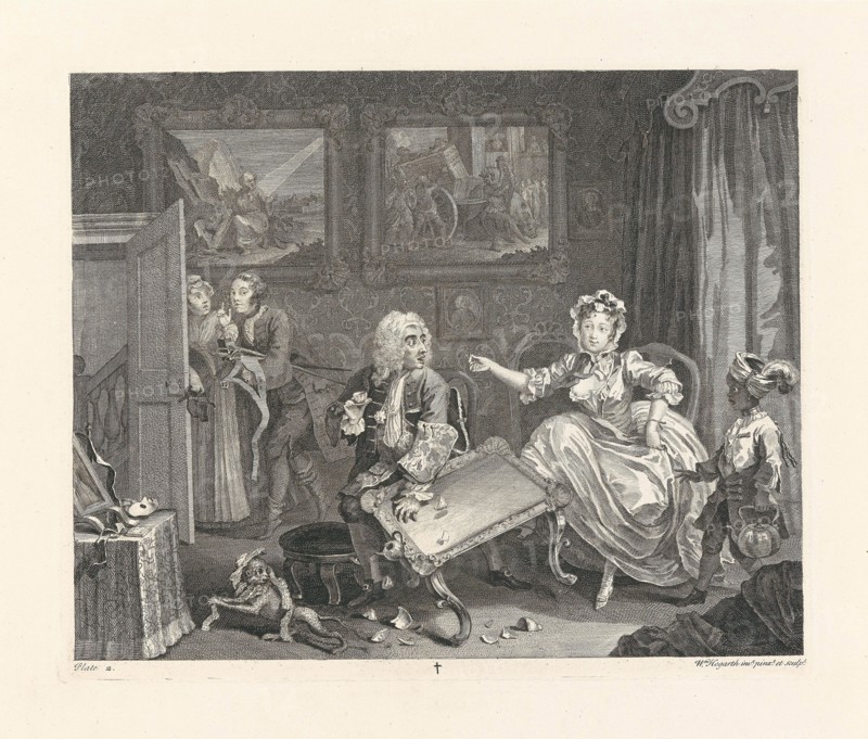 A Harlot's Progress. Plate 2: Moll is now a kept woman, the mistress of a wealthy merchant, 1732. Creator: Hogarth, William (1697-1764).