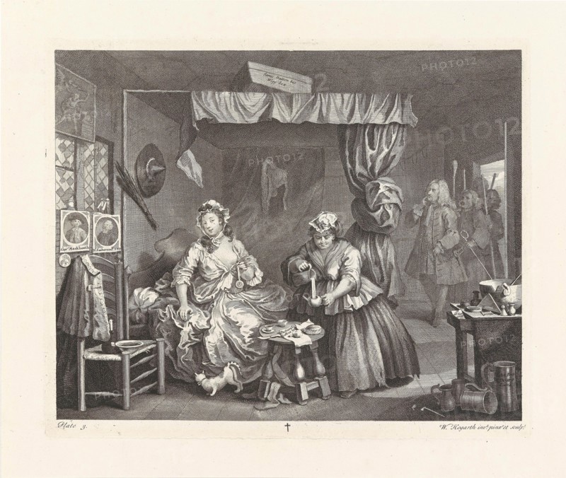 A Harlot's Progress. Plate 3: Moll has gone from kept woman to common prostitute, 1732. Creator: Hogarth, William (1697-1764).