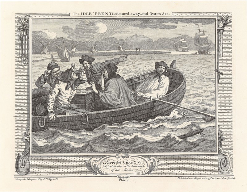 Series "Industry and Idleness", Plate 5: The Idle 'Prentice turn'd away, and sent to Sea, 1747. Creator: Hogarth, William (1697-1764).