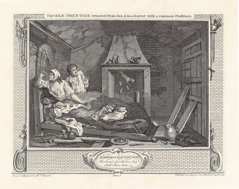Series "Industry and Idleness", Plate 7: The Idle 'Prentice return'd from Sea, and in a..., 1747. Creator: Hogarth, William (1697-1764).