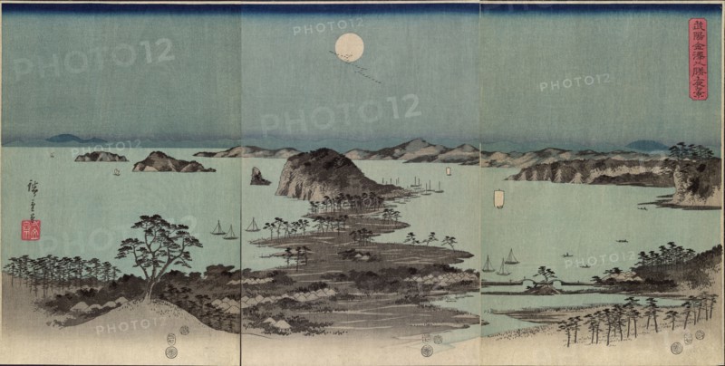 Panorama of the Eight Views of Kanazawa under a Full Moon (Buyo Kanazawa hassho yakei), 1857. Creator: Hiroshige, Utagawa (1797-1858).