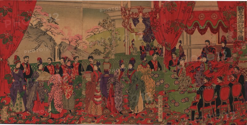 A Banquet in celebration of the New Imperial Palace , 1888. Creator: Chikanobu, Toyohara (Yoshu) (1838-1912).