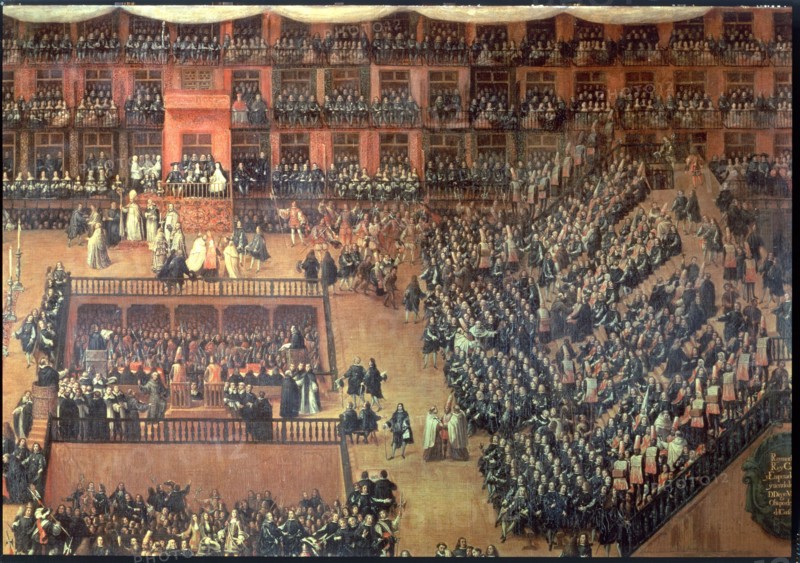 Auto-da-Fé in Plaza Mayor in Madrid, 17th century. Creator: Rizzi, Francisco. (1608 - 1685).
