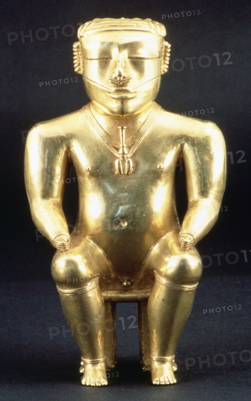 Anthropomorphic figure made of gold, used as a container for lime, depicts a..., 7th-11th century. Creator: Unknown.