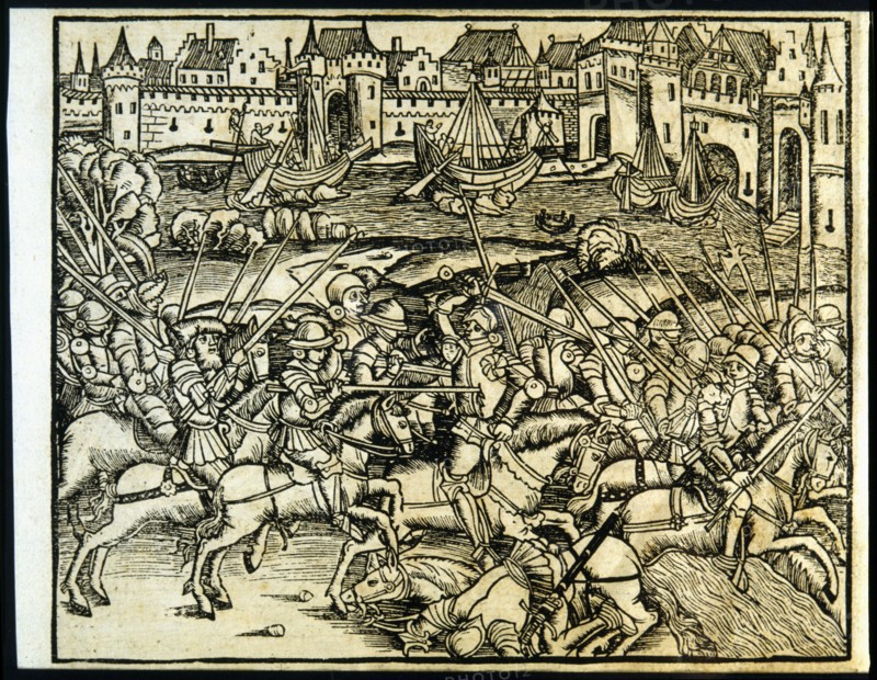 Engraving of the work 'The Fourteen Decades', Zaragoza, 1520, copy of the Mainz edition of 1505.  Creator: Tito Livio.