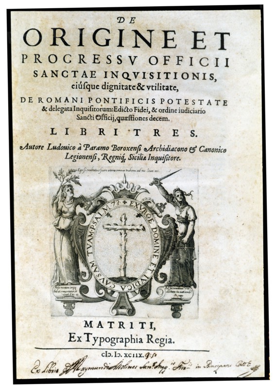 Cover of the work 'De origine et progressu officci sanctae, Inquisitionis', 1598. Creator: Paramo, Luis del.