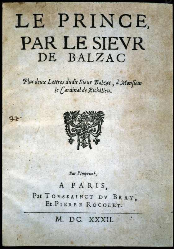 'Le Prince, par le sieur' cover of this 1632 work. Creator: Balzac, Jean Louis Guez de (1597 - 1654).
