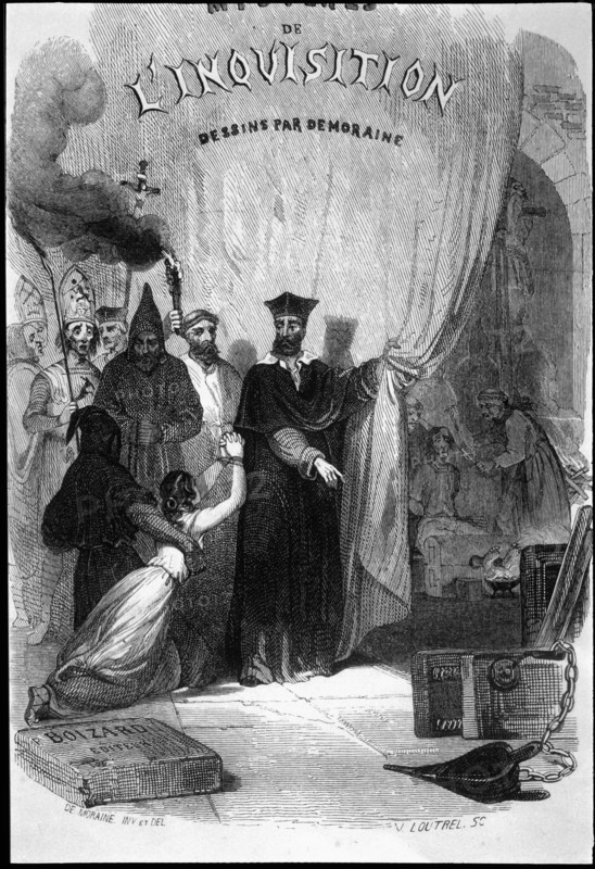 Cover of the work 'Mystres de l'Inquisition' published in Paris in 1845.  Creator: Fereal, M.V. de.