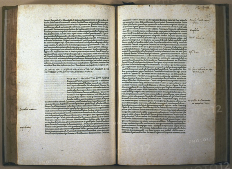Pages of the work 'Parallelae, sive illustrium virorum' (Parallel lives), by Plutarch, 1478. Creator: Plutarch (50 a.C - 120 a.C.).