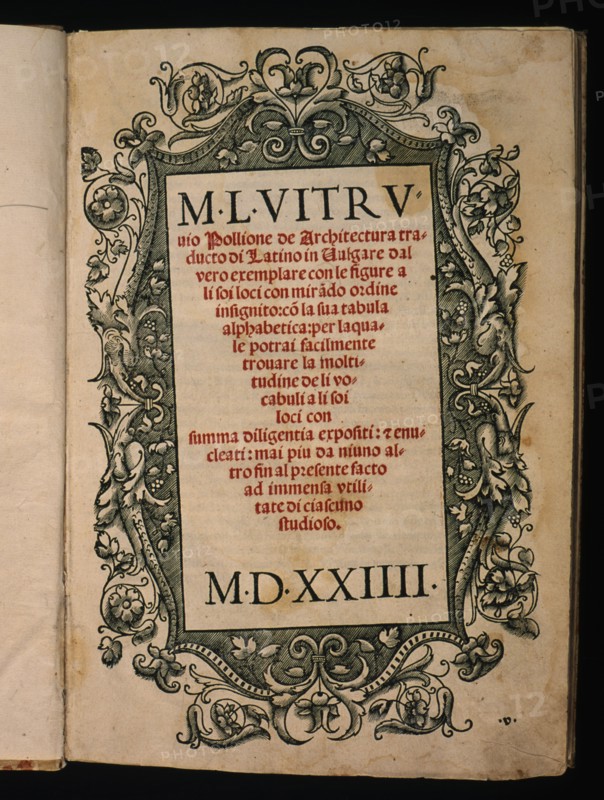 Cover of the work 'De Architecture Traducto di Latino in Vulgare dal Vero Exemplare', 1524. Creator: Vitrubio Polion, Marco (siglo I aC).