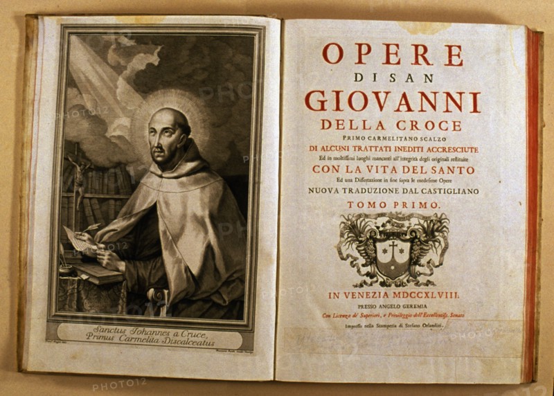 Cover and page with image of the author of the work 'Opere di San Giovanni della Croce', 1748. Creator: Unknown.