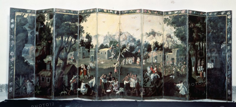 'El Palo Volador', oil-painted screen belonging to the Mexican culture, 17th century. Creator: Unknown.