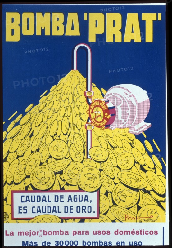 Advertising of 'Bomba Prat', water pump for domestic use, made in Badalona, 1929. Creator: Furnells, Joan (1870-1929).