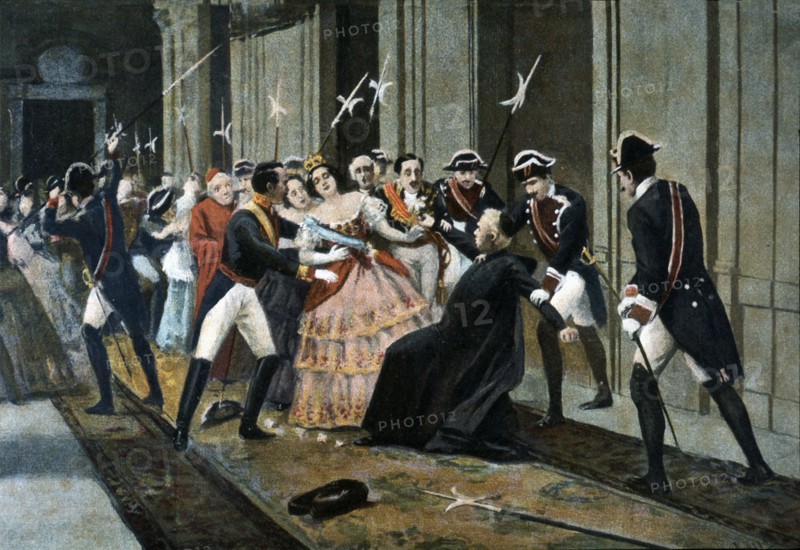 Attack against Queen Isabella II by the priest Merino on February 2, 1852. Creator: Bejar Novella, Pablo (1869-1920).