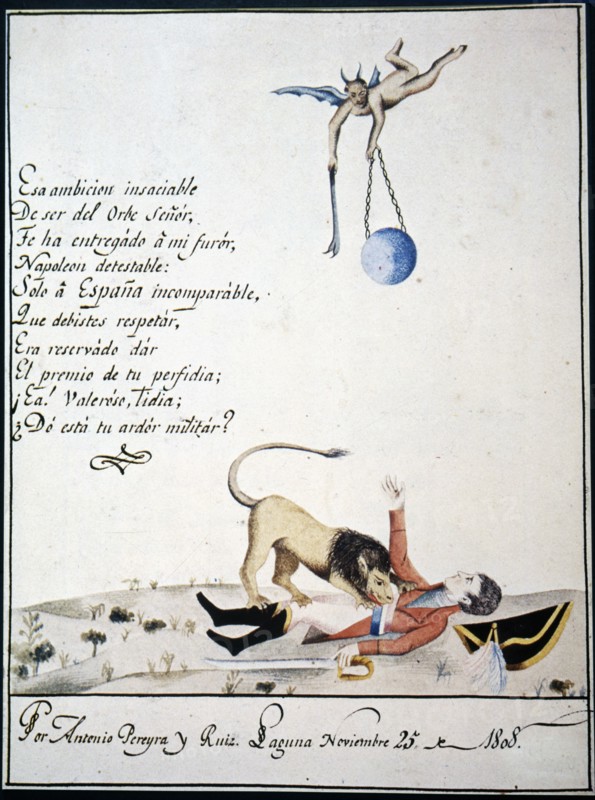 Patriotic drawing with allegories against Napoleon. Made in 1808 in the Canary Islands. Creator: Pereira, Antonio.