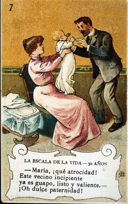 Picture card 'The scale of life'. Number 7, 1902, for the company 'Chocolates Amatller'. Creator: Mestres, Apeles. (1854-1936).