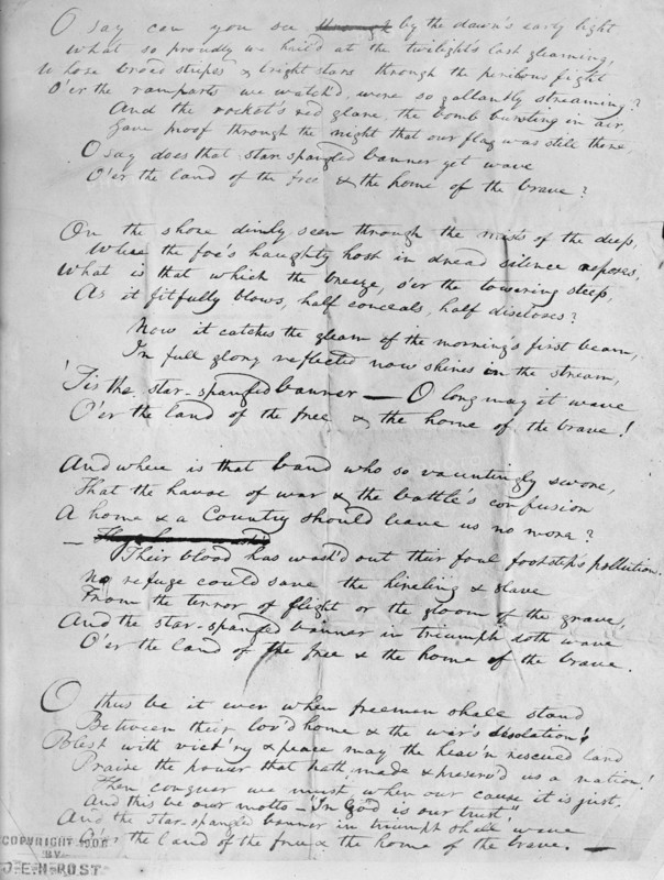 Francis Scott Key, Original Manuscript of 'Star Spangled Banner', 1914. Creators: Harris & Ewing, Francis Scott Key.