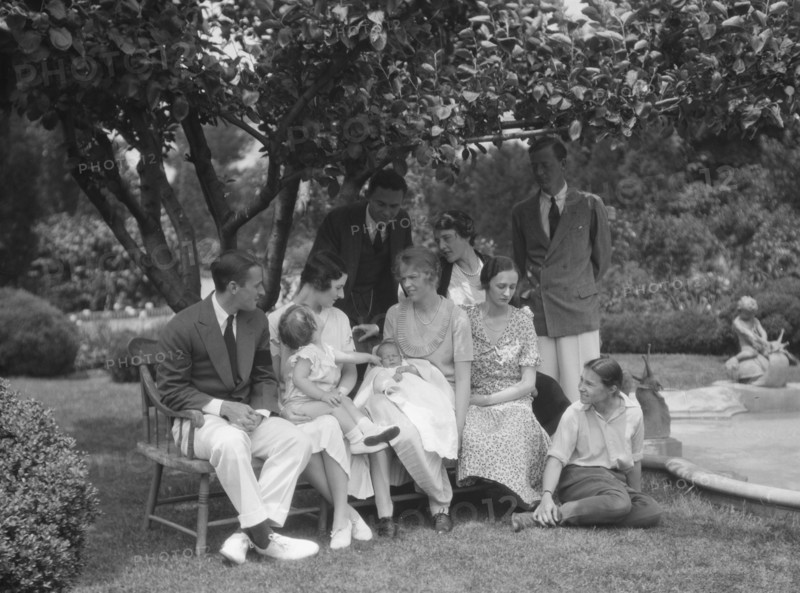 Brady, J.C., Mrs., group, seated outdoors, 1930 May 24. Creator: Arnold Genthe.