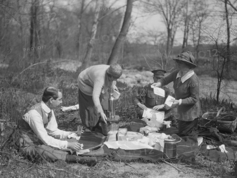 Picnic with Martha Hedman and friends, between 1912 and 1919. Creator: Arnold Genthe.