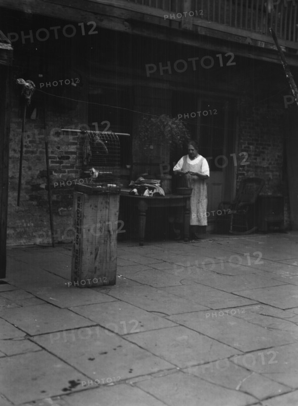 Woman working in a courtyard, New Orleans, between 1920 and 1926. Creator: Arnold Genthe.