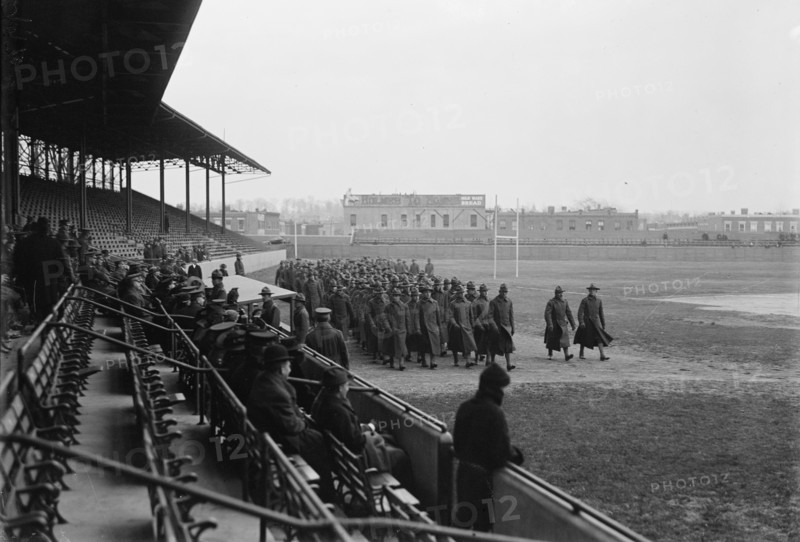Marine Corps, U.S.N. Machine Gun Unit Demonstration at Ball Park, 1917. Creator: Harris & Ewing.