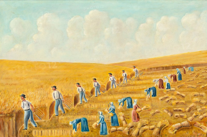 Harvesting with Grain Cradles, c. 1939. Creator: Stanley Mazur.