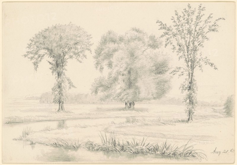 Landscape with Three Trees, 1863. Creator: James Wells Champney.