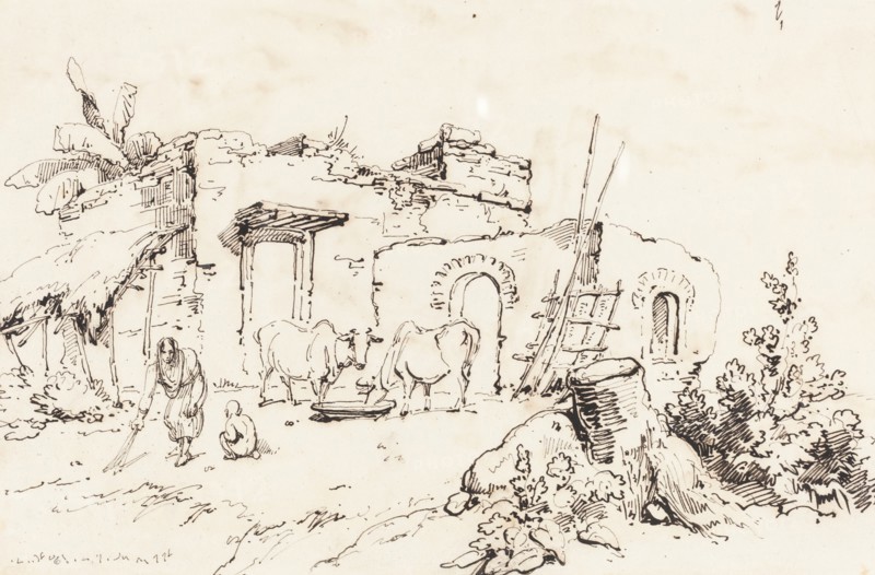 A Village Scene in India [verso], 1814/1824. Creator: George Chinnery.