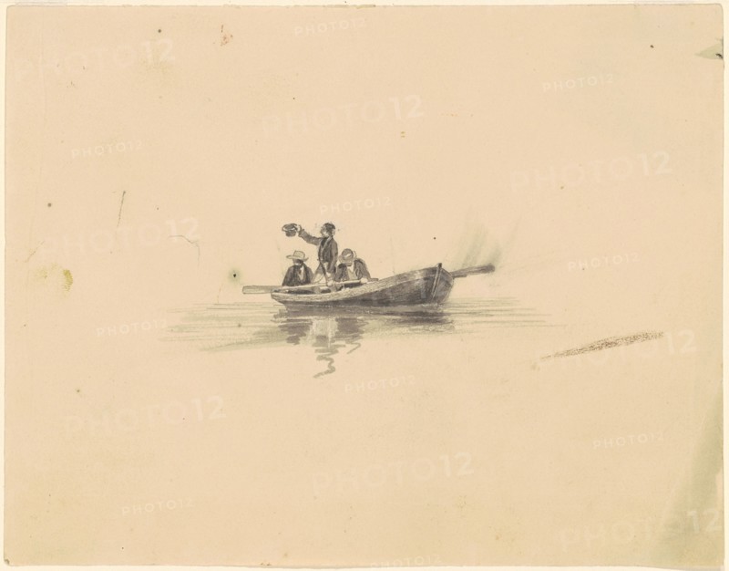 Men in a Rowboat, c. 1840-1850. Creator: James Goodwyn Clonney.
