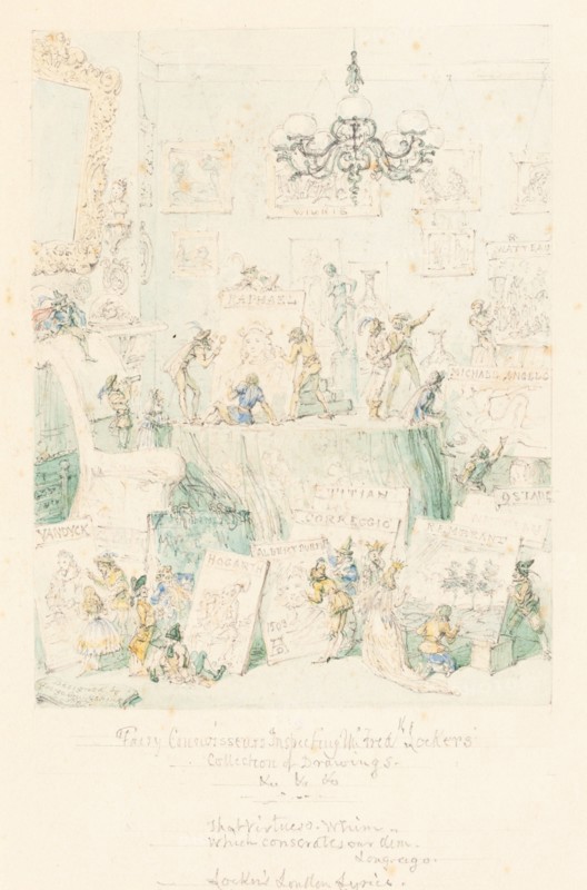 Fairy Connoisseurs Inspecting Mr. Frederick Locker's Collection of Drawings, 1867. Creator: George Cruikshank.