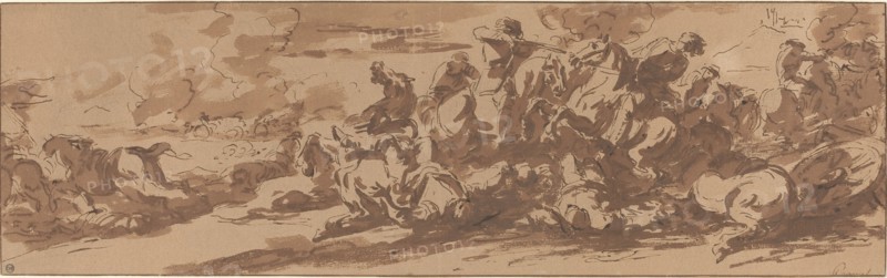 Cavalry Battle near a River. Creator: Walter Paris.