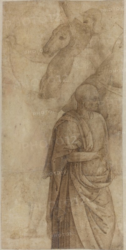 Rider and Standing Draped Man, after the Antique [verso], c. 1500. Creator: Perugino.