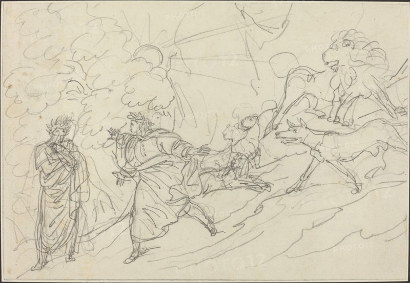 Dante Flees the Wild Beasts and Meets Virgil, 1824. Creator: Bartolomeo Pinelli.