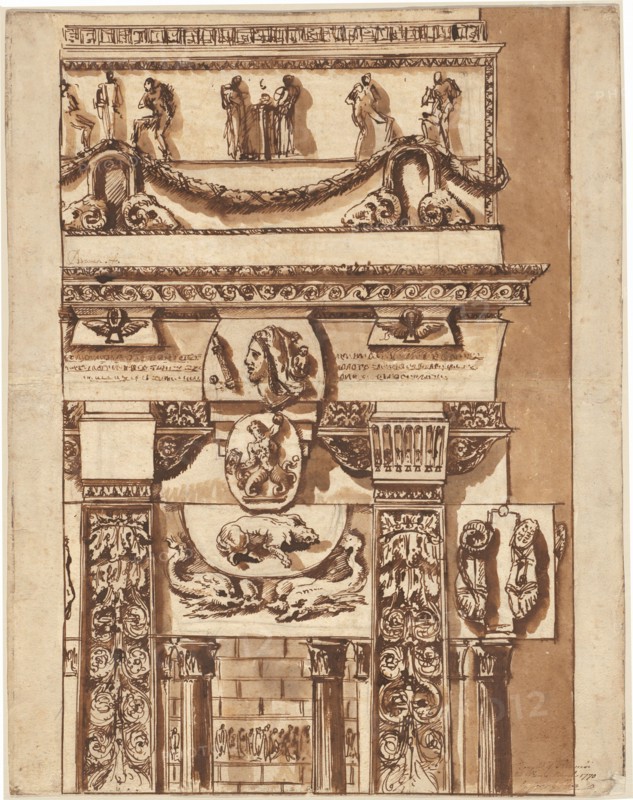 Fantasy of a Façade with Bizarre Ornaments, 1764/1766. Creator: Giovanni Battista Piranesi.