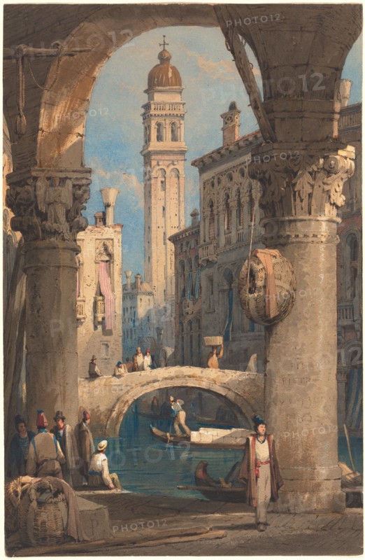 San Giorgio dei Greci, Seen from an Arcade, 1824/1829. Creator: Samuel Prout.