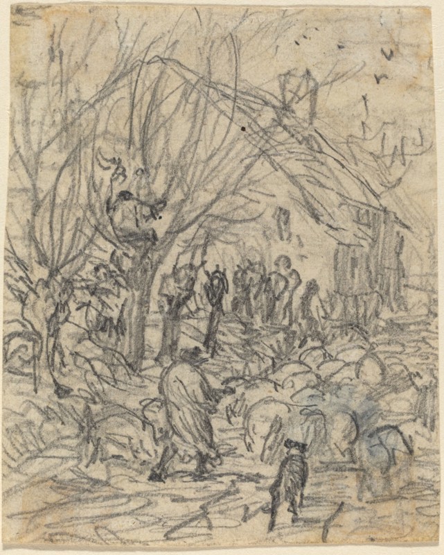 A Flock of Sheep before a Farmhouse. Creator: Theodore Rousseau.