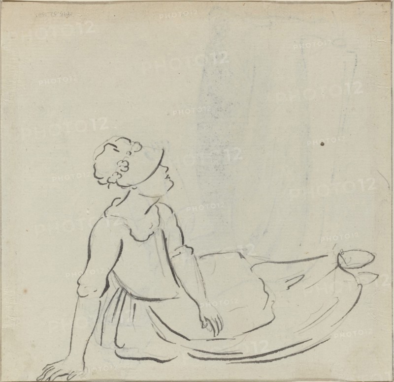 Girl with a Bonnet Reclining [verso]. Creator: Paul Sandby.