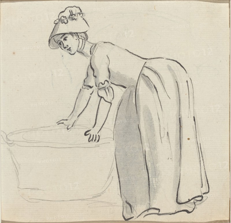 Girl with a Bonnet at Work [recto]. Creator: Paul Sandby.