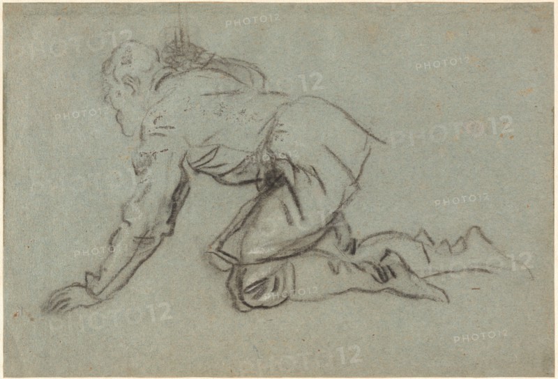A Kneeling Man Holding a Staff [recto], mid 1550s. Creator: Jacopo Tintoretto.
