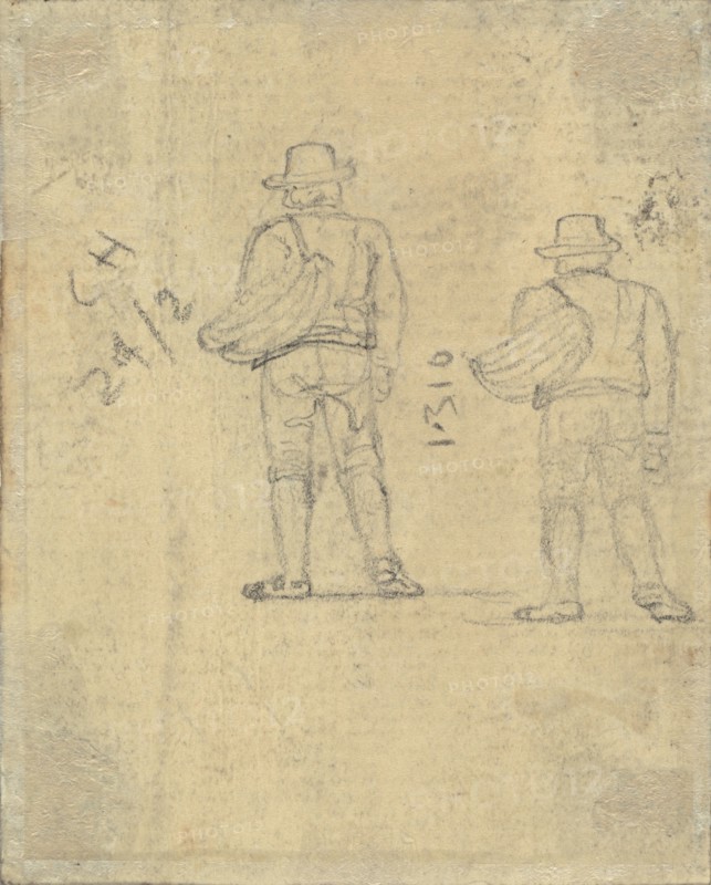 Two Studies of a Figure Holding a Basket [verso]. Creator: John Varley I.