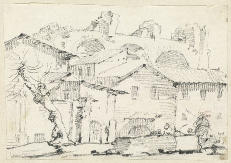 Houses on the North Side of the Forum with the Basilica of Maxentius Beyond, 1746/1749. Creator: Joseph-Marie Vien the Elder.