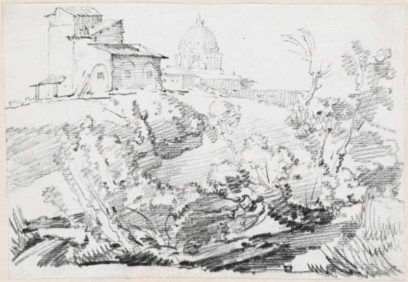 A Building on a Hill with Saint Peter's in the Distance, 1744/1750. Creator: Joseph-Marie Vien the Elder.